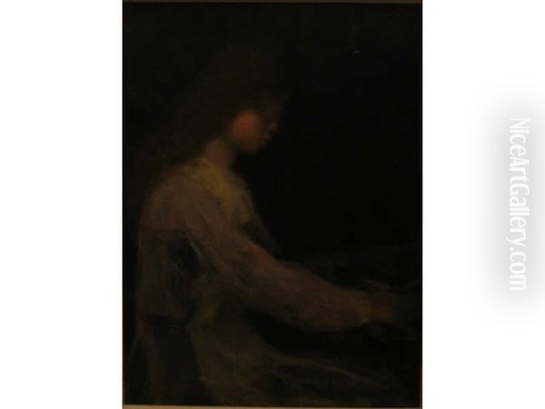 Young Girl Playing Piano Oil Painting by Arthur B. Davies