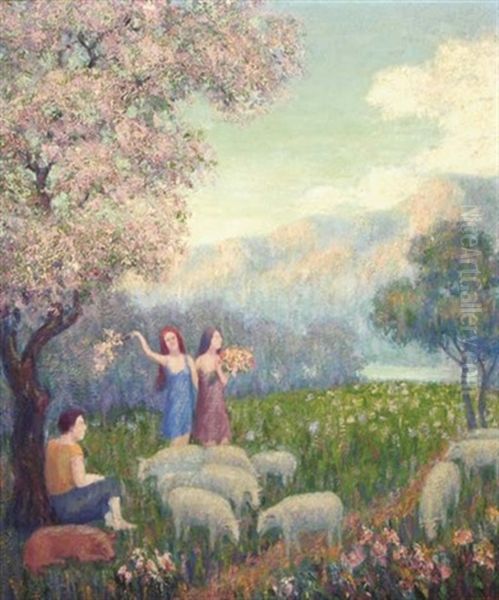 Shepherdess Oil Painting by Arthur B. Davies