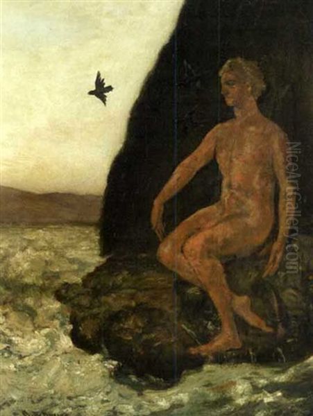 Nude Seated On A Rocky Coast by Arthur B. Davies