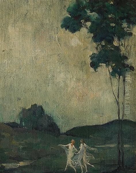 Three Girls Dancing In A Landscape Oil Painting by Arthur B. Davies