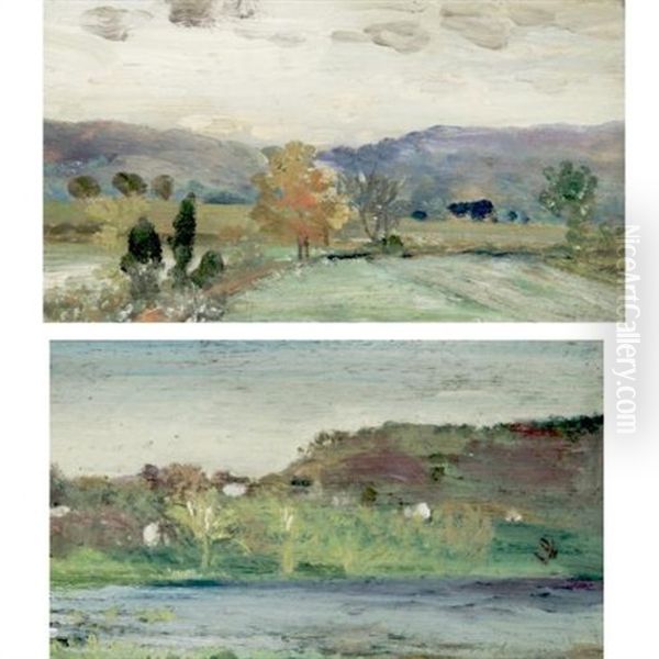 The Shores Of Rockland Lake (+ The Bend Of The Road Toward Rockland Lake; 2 Works) by Arthur B. Davies