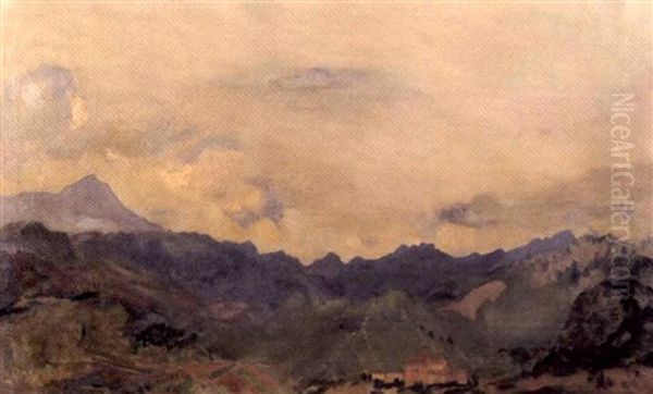 Mountain Landscape With Village Oil Painting by Arthur B. Davies