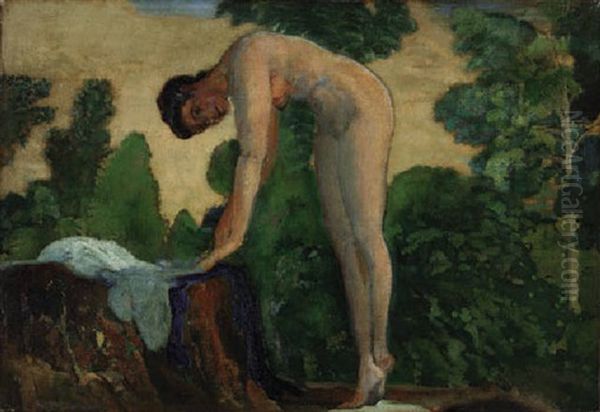 Nude In Forest Oil Painting by Arthur B. Davies