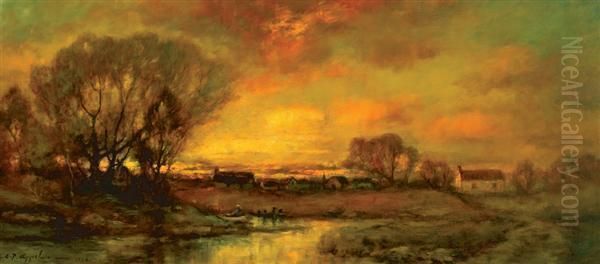 Sunset Over A Farm Oil Painting by Charles P. Appel