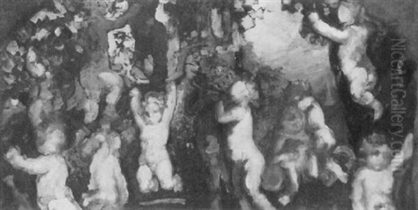 Putti Playing In The Forest Oil Painting by Arthur B. Davies