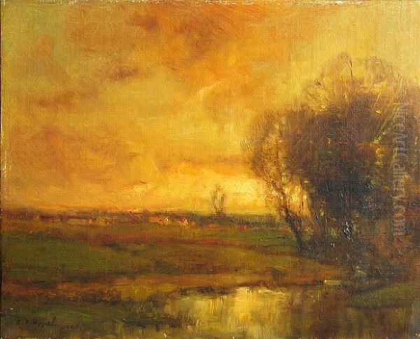 A River Landscape At Sunset Oil Painting by Charles P. Appel