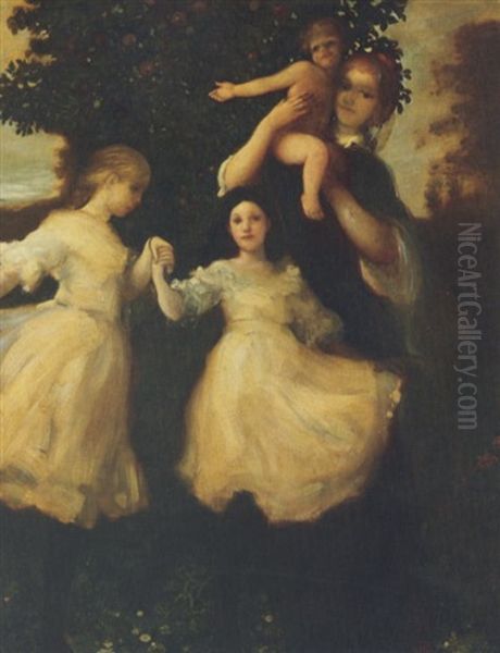 Mother And Children Oil Painting by Arthur B. Davies