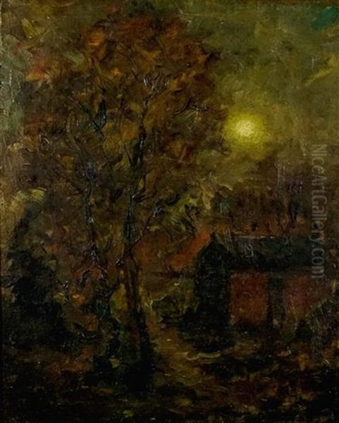 Untitled (moonlight Landscape) Oil Painting by David Davies