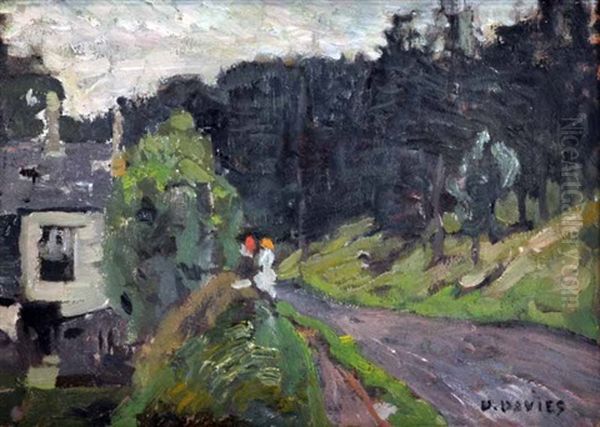 Two Figures By The Roadside (most Likely Dieppe) Oil Painting by David Davies