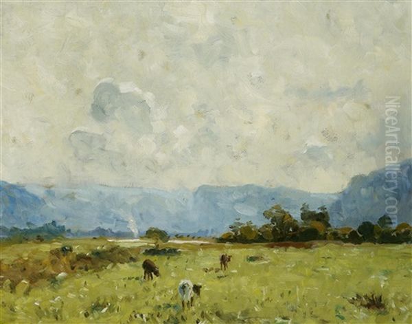 Cattle Grazing Oil Painting by David Davies