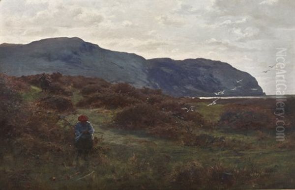 Coastal Scene, With Figures Gathering Blackberries Oil Painting by James Hey Davies