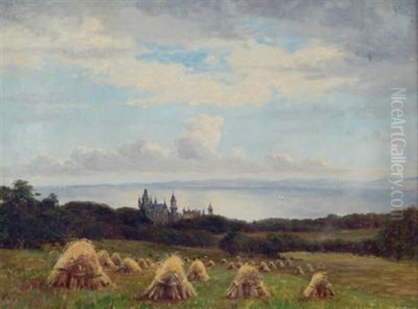 Knowsley Looking Towards Liverpool And Dunrobin Castle (pair) Oil Painting by James Hey Davies