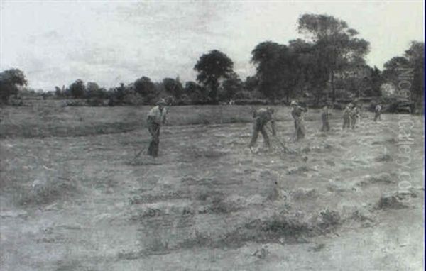 Hay Raking Oil Painting by James Hey Davies