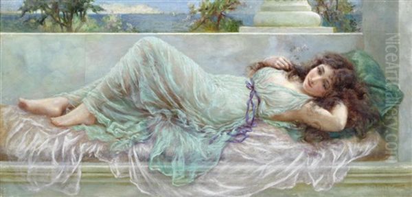 A Reclining Beauty Oil Painting by Norman Prescott Davies