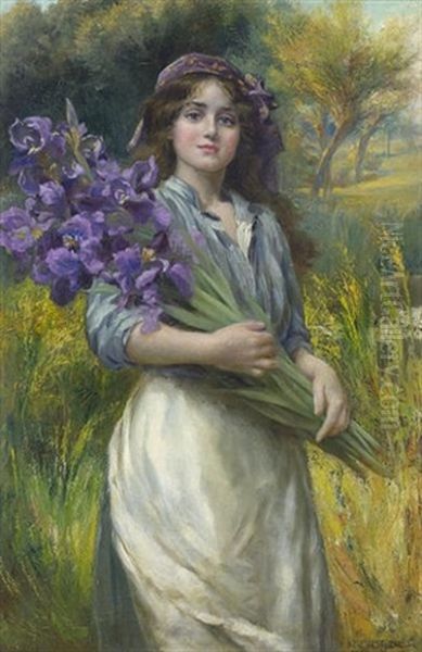 Iris Oil Painting by Norman Prescott Davies