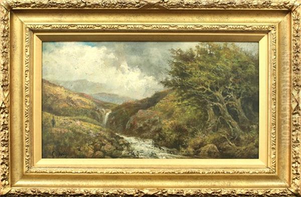 Mountains With Waterfall And Hiker Oil Painting by Charles Harold Davis