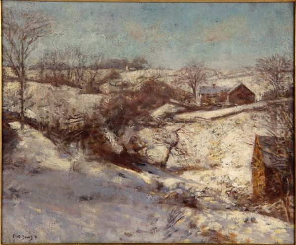 Winter Landscape With Farm Houses Oil Painting by Charles Harold Davis