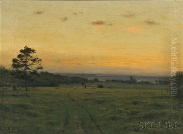 Shepherd With Flock At Twilight by Charles Harold Davis