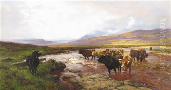 Highlanders Crossing A Burn, Argyllshire Oil Painting by Henry William Banks Davis