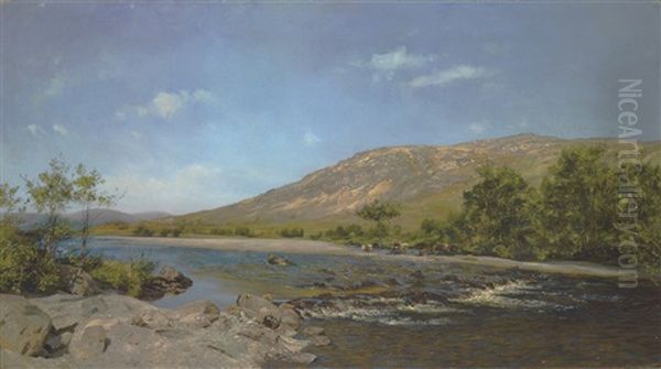 The Wye At Glaslyn Oil Painting by Henry William Banks Davis