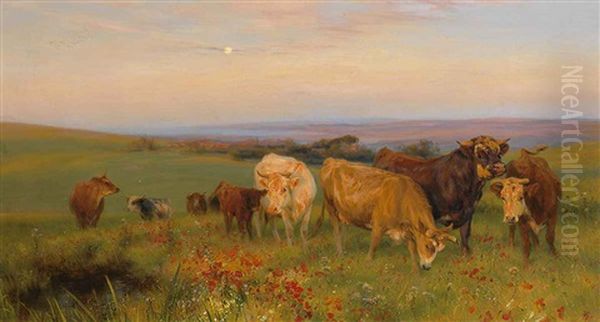 Kuhherde Auf Bluhender Wiese Oil Painting by Henry William Banks Davis