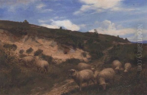 A Moorland Pasture Oil Painting by Henry William Banks Davis