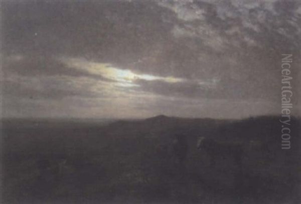 Study Of Cows By Moonlight Oil Painting by Henry William Banks Davis