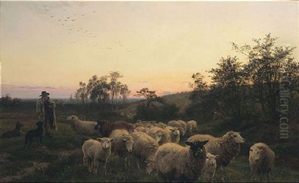 The Shepherd With His Flock Oil Painting by Henry William Banks Davis