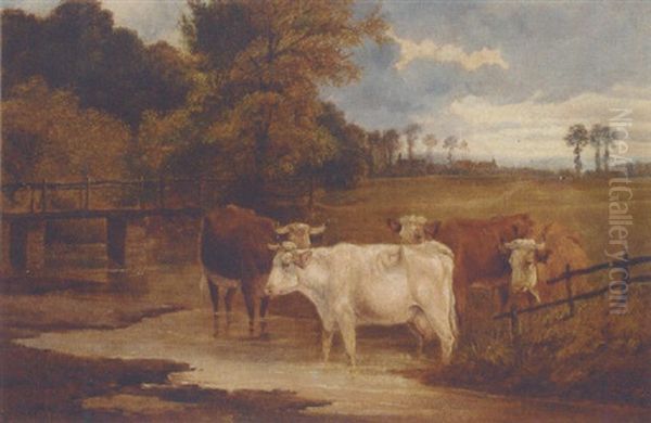 Cattle Watering Oil Painting by Henry William Banks Davis