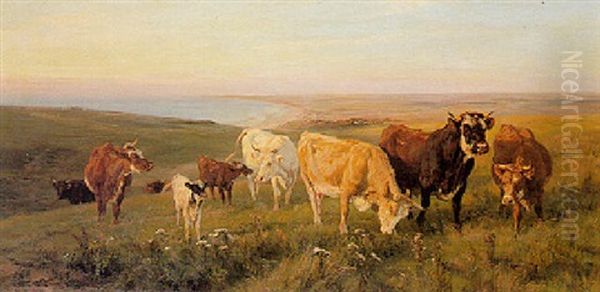 Grazing Cattle Oil Painting by Henry William Banks Davis