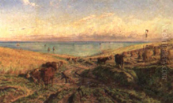 Cattle On A Coastal Path Oil Painting by Henry William Banks Davis