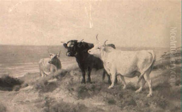 Cattle On A Cliff Top Oil Painting by Henry William Banks Davis