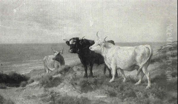 Cattle On A Cliff Top Oil Painting by Henry William Banks Davis