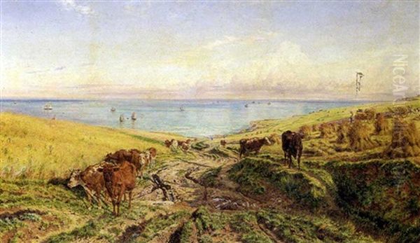 Cattle On The Hills Near A Coast Oil Painting by Henry William Banks Davis