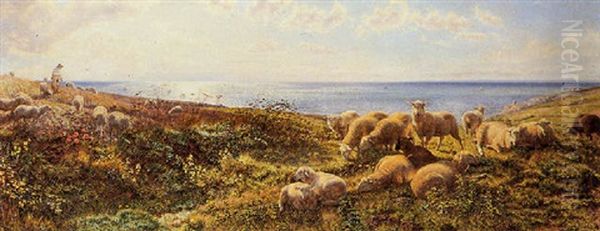 Sheep Grazing Above The Sea Oil Painting by Henry William Banks Davis