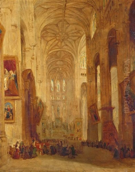 A Church Interior Oil Painting by John Scarlett Davis