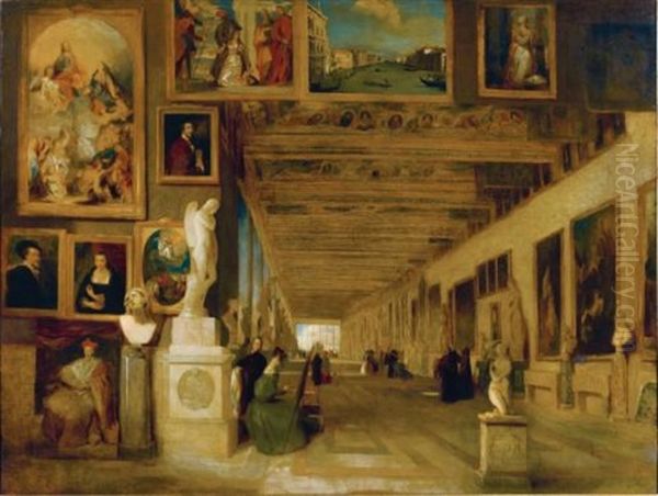 The Long Gallery At The Uffizi, Florence Oil Painting by John Scarlett Davis