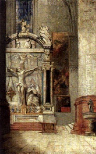 View Of A Church Altar, Venice Oil Painting by John Scarlett Davis