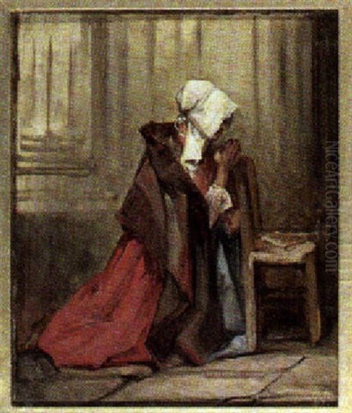 Flemish Woman Praying Oil Painting by John Scarlett Davis