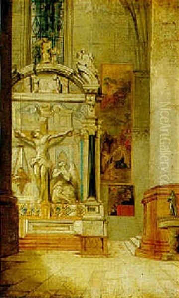 View Of A Church Altar, Venice Oil Painting by John Scarlett Davis