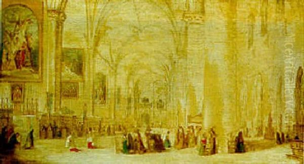 Cathedral Interior With Figures At Prayer Oil Painting by John Scarlett Davis