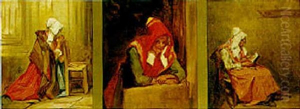 Study Of Flemish Woman Praying Oil Painting by John Scarlett Davis