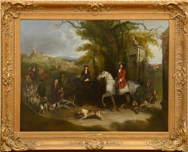 Sir R. De Coverly And His Hounds Oil Painting by Richard Barrett Davis