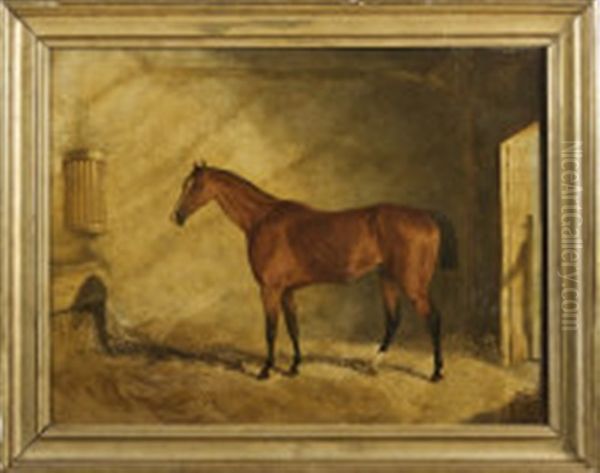 The 5th Earl Of Jersey's Mameluke, In A Stable Interior Oil Painting by Richard Barrett Davis