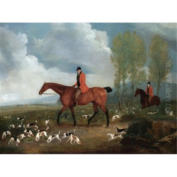 Richard Davis, Huntsman To George Iii's Harriers With Hounds Drawing Cover Oil Painting by Richard Barrett Davis