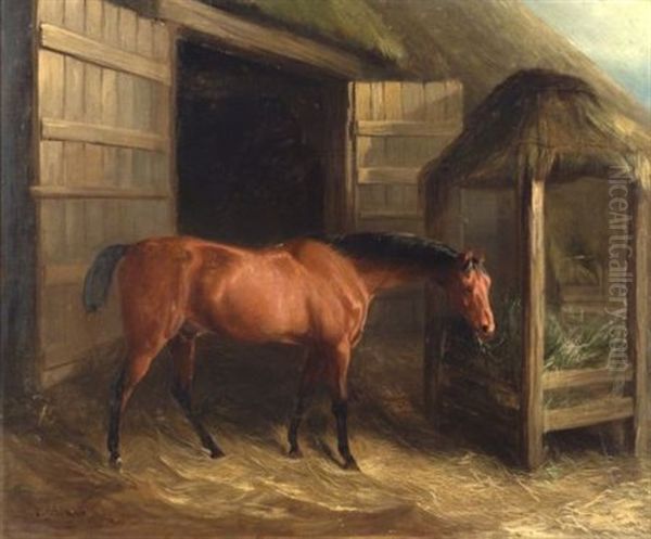 Horse With Hay In A Stable Oil Painting by Richard Barrett Davis