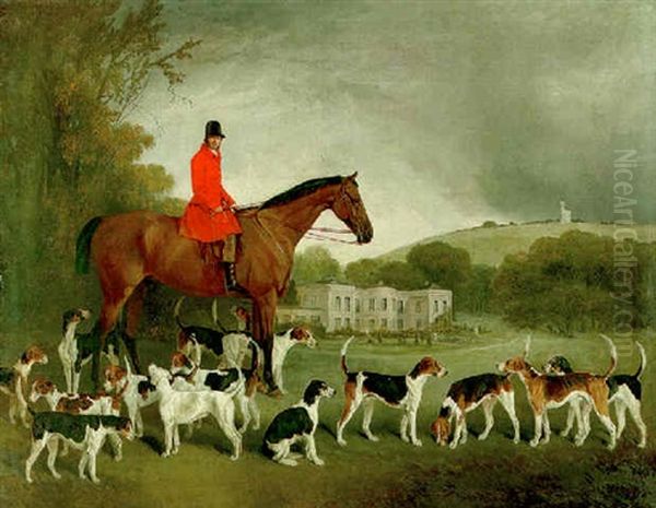 Richard Burton With The Tedworth Hounds, With Tedworth Hall And A Folly Beyond Oil Painting by Richard Barrett Davis