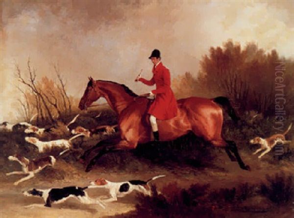 A Huntsman And Hounds Oil Painting by Richard Barrett Davis