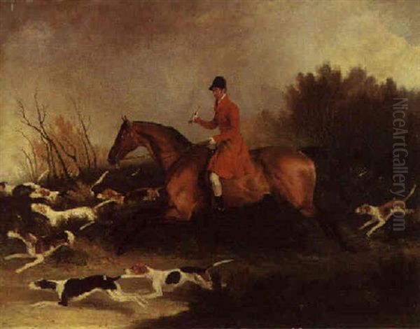 A Huntsman And Hounds Oil Painting by Richard Barrett Davis