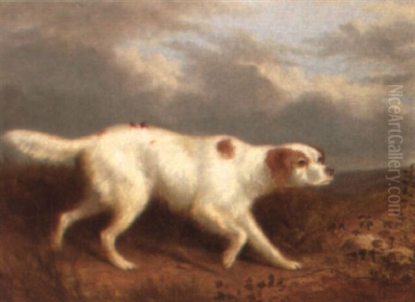 An English Setter In A Landscape Oil Painting by Richard Barrett Davis